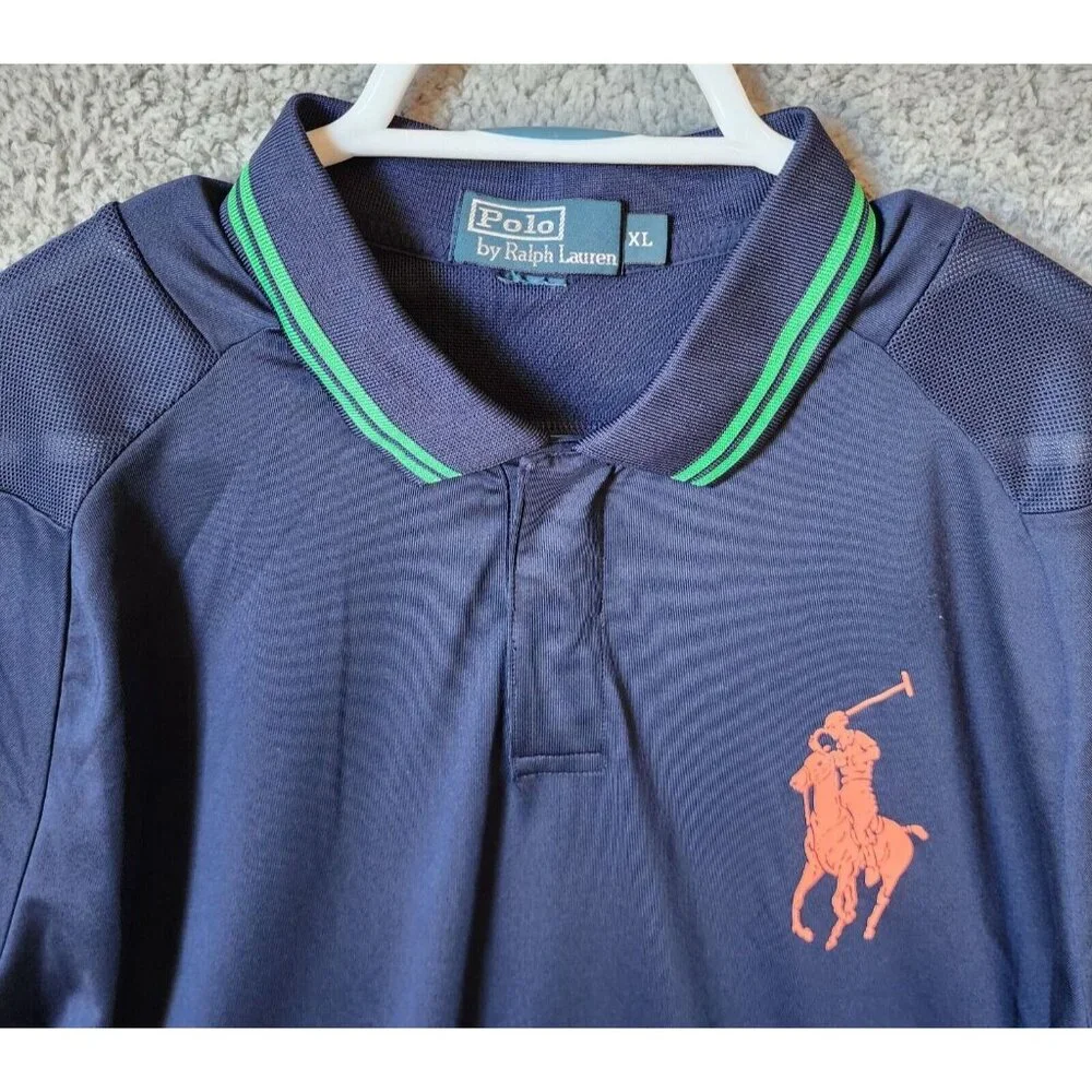 Polo‎ Ralph Lauren US OPEN 2012 Big Pony Snap Collar Navy Polo Shirt Size XL
